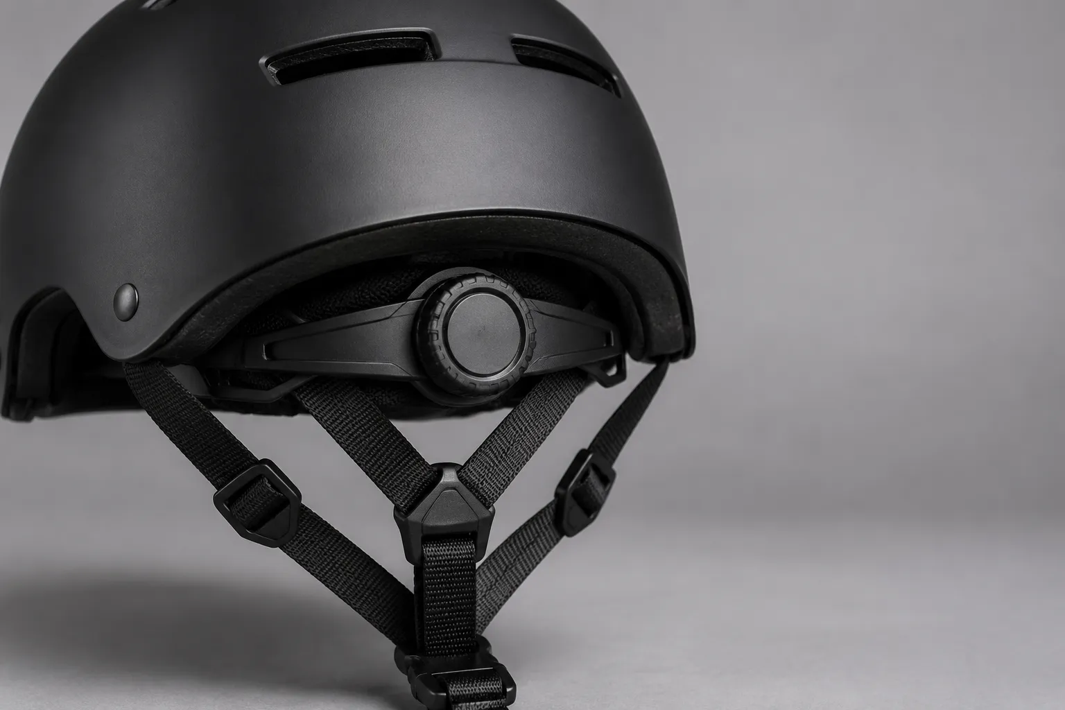 Rear fit dial and adjustable straps on the black e-scooter helmet